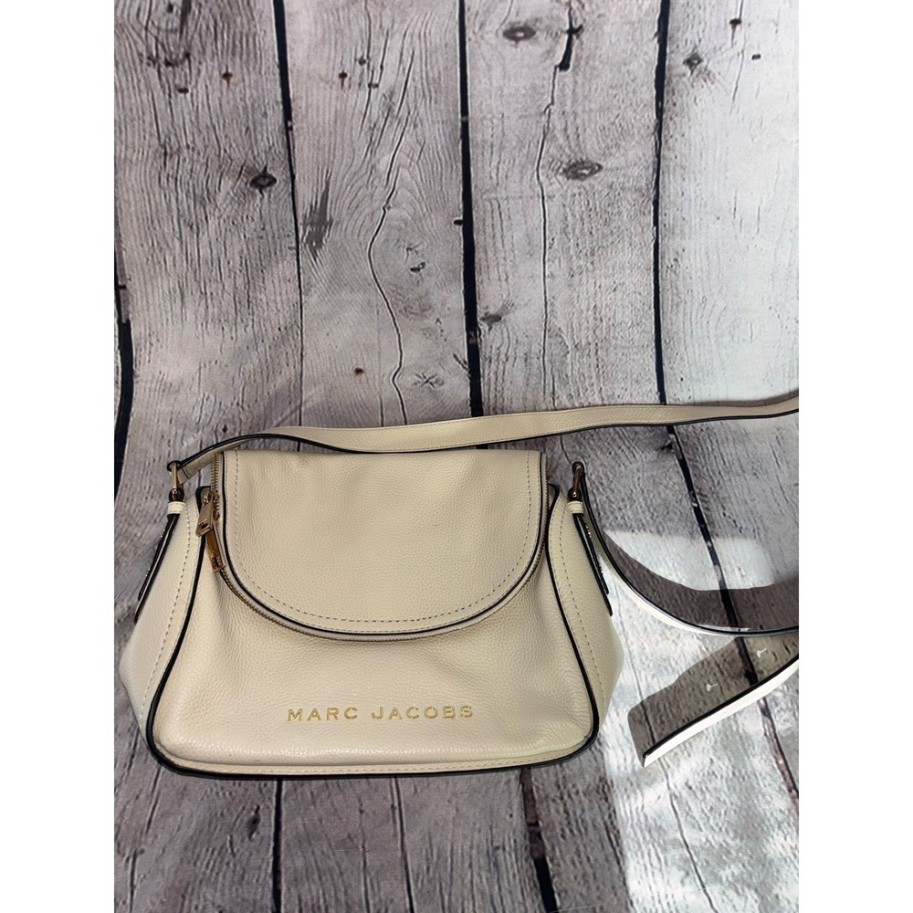 Marc Jacob Cream Heavy Leather Crossbody Bag Large Purse Handbag
